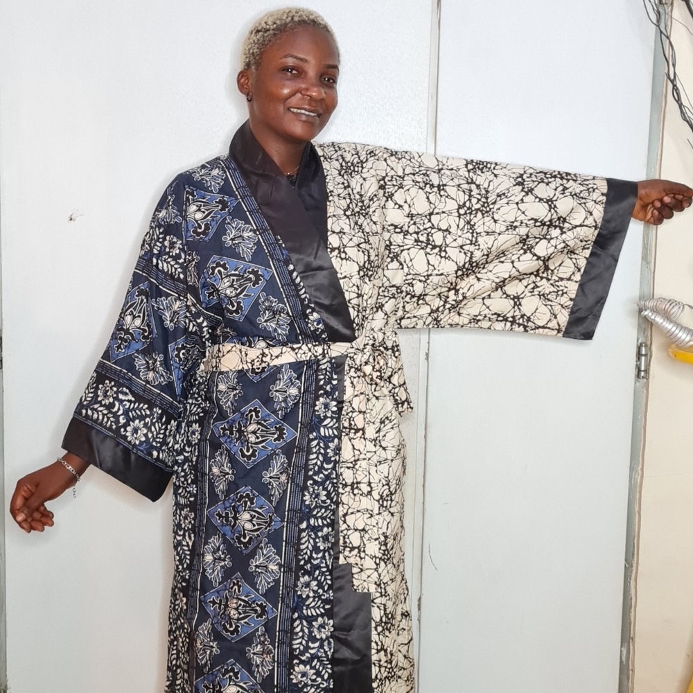 Two-tone Ankara print Kimono robe